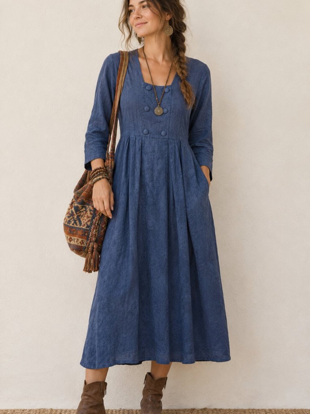 Vintage Biya Rated R Linen Navy Dress Medium
